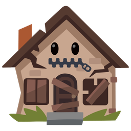 Derelict house and Zipper-mouth face