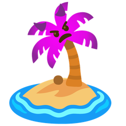 Desert island and Angry face with horns