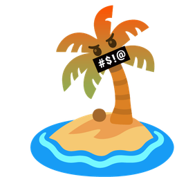 Desert island and Face with symbols on mouth