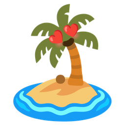 Desert island and Smiling face with heart-eyes