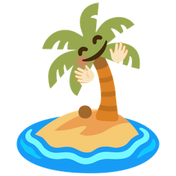 Desert island and Smiling face with open hands