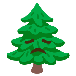 disappointed face and evergreen tree