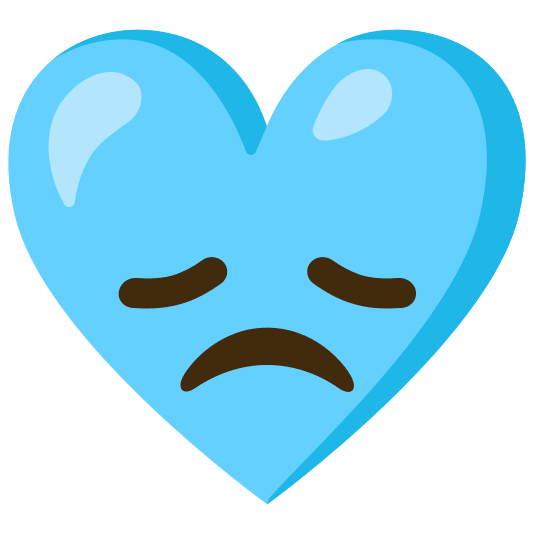 Disappointed face and Light blue heart