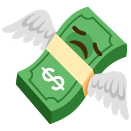 disappointed face and money with wings