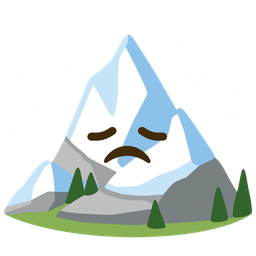 disappointed face and snow-capped mountain