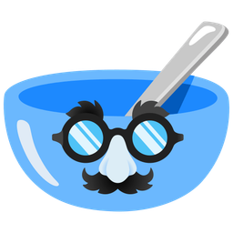 disguised face and bowl with spoon