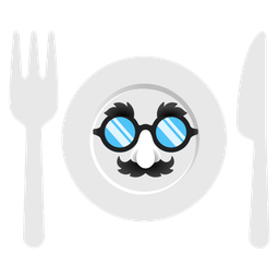 Disguised face and Fork and knife with plate