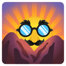 disguised face and sunrise over mountains