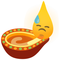 diya lamp and downcast face with sweat