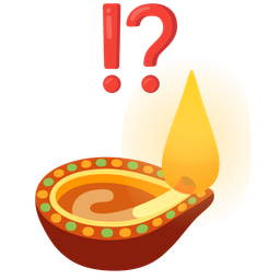 diya lamp and exclamation question mark