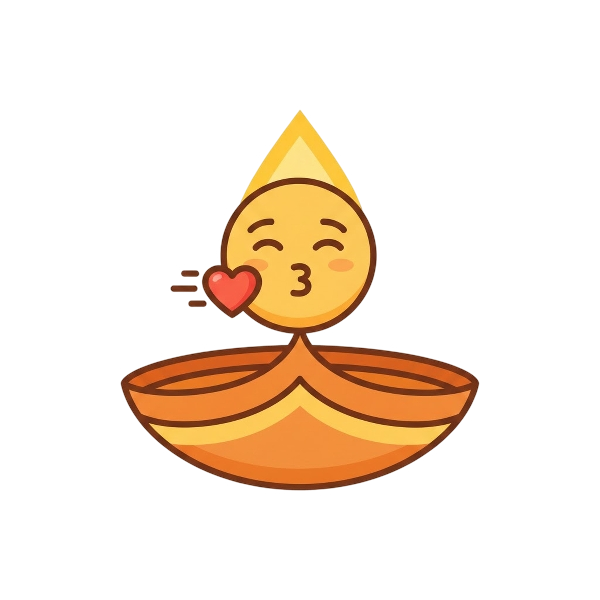 Diya lamp and Face blowing a kiss