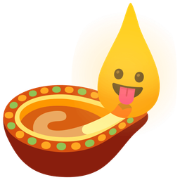 Diya lamp and Face with tongue