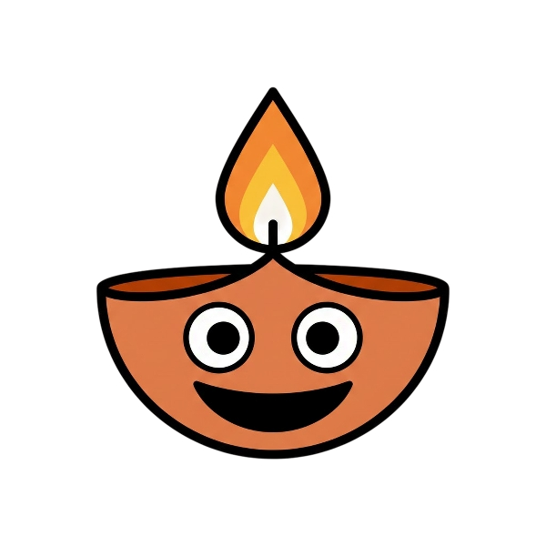 Diya lamp and Grinning face with big eyes