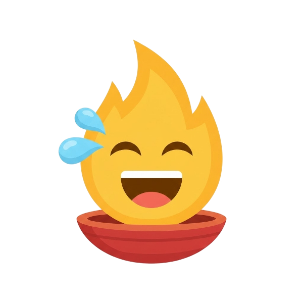 Diya lamp and Grinning face with sweat