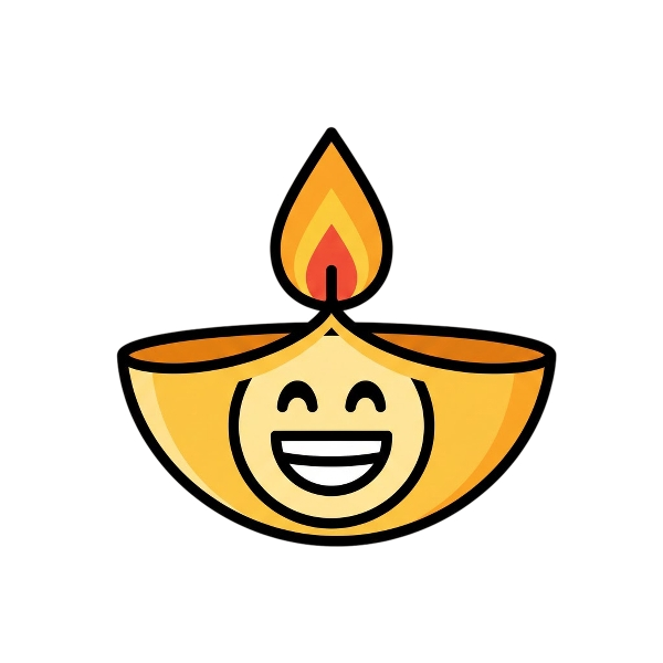 Diya lamp and Grinning face