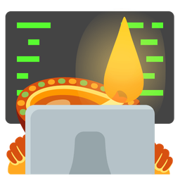 diya lamp and laptop