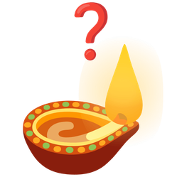 diya lamp and red question mark
