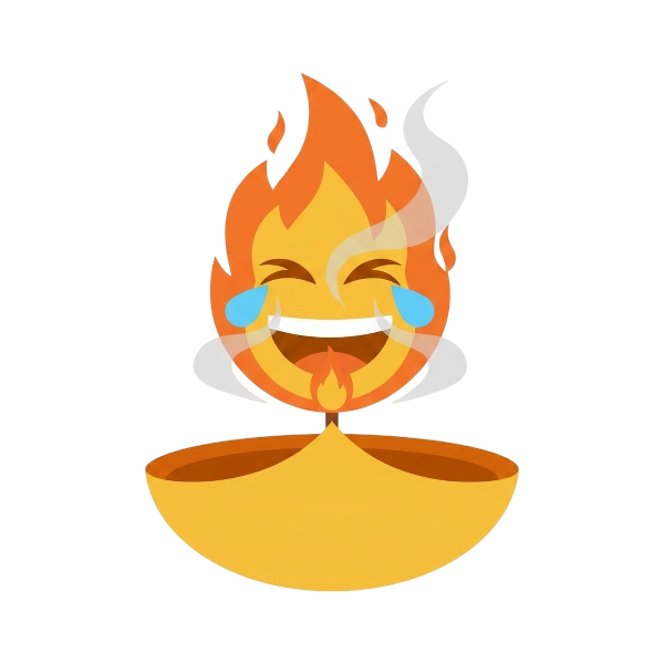 Diya lamp and Rolling on the floor laughing