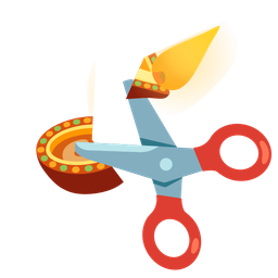 diya lamp and scissors