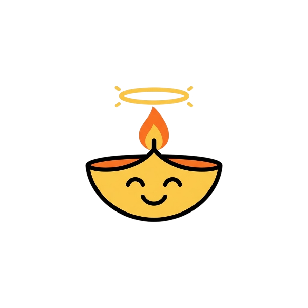 Diya lamp and Smiling face with halo