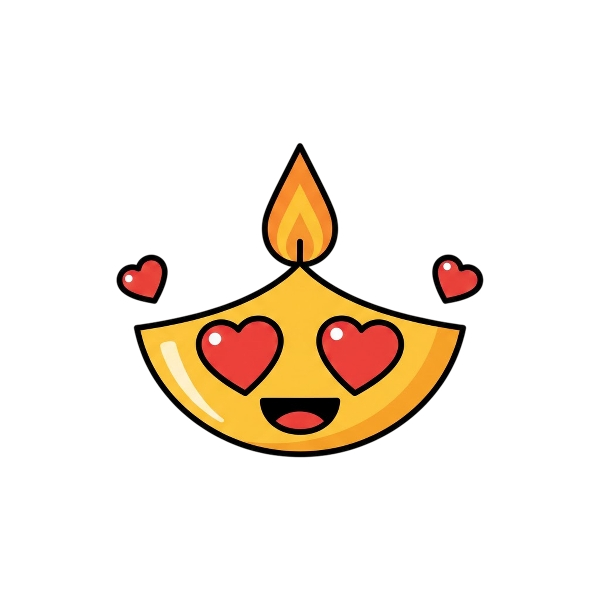 Diya lamp and Smiling face with heart-eyes