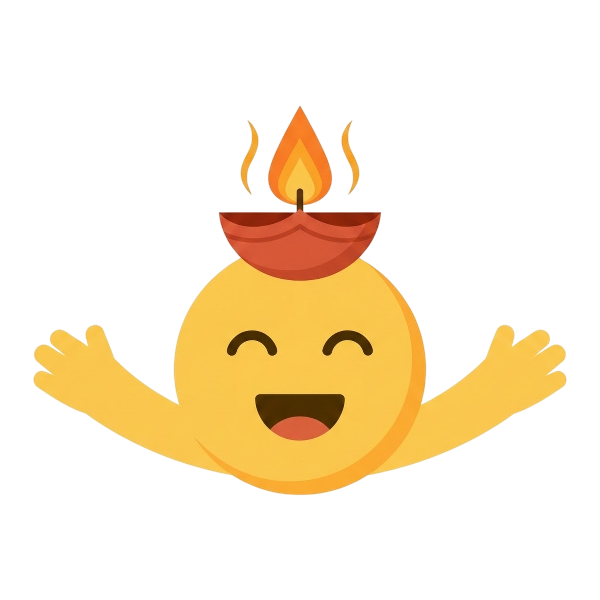 Diya lamp and Smiling face with open hands