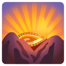 diya lamp and sunrise over mountains