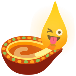 Diya lamp and Winking face with tongue