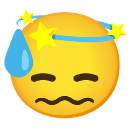 dizzy and downcast face with sweat