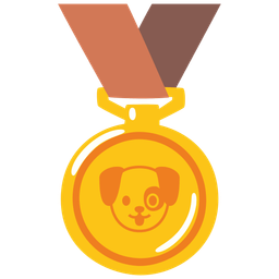 dog face and 1st place medal