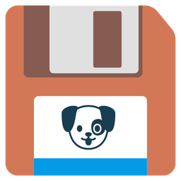 dog face and floppy disk