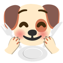 Dog face and Fork and knife with plate