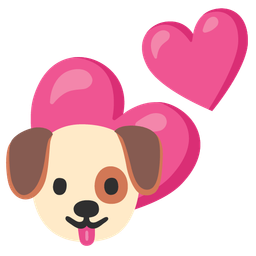dog face and two hearts