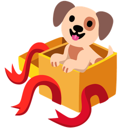 dog face and wrapped gift