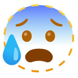 dotted line face and anxious face with sweat