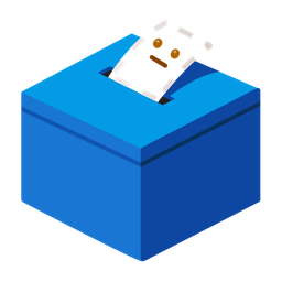 dotted line face and ballot box with ballot