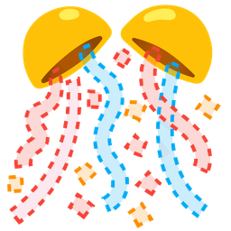 dotted line face and confetti ball