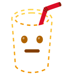 dotted line face and cup with straw