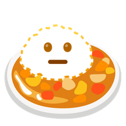 dotted line face and curry rice