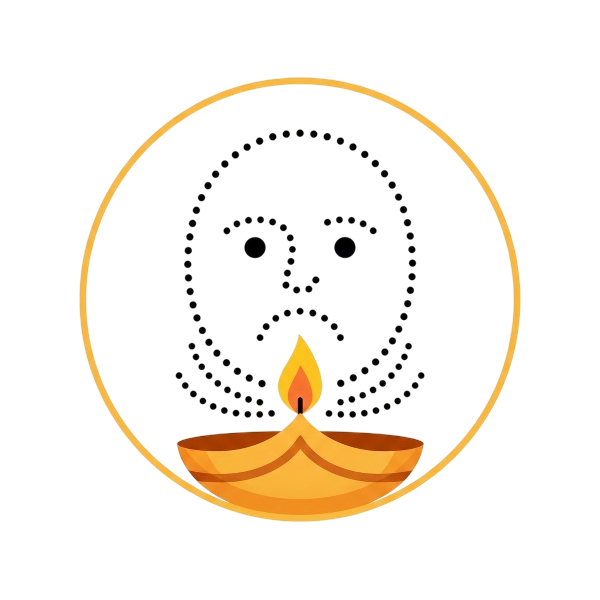 Dotted line face and Diya lamp