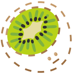 dotted line face and kiwi fruit