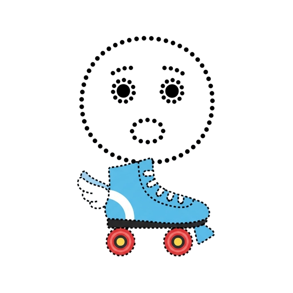 Dotted line face and Roller skate