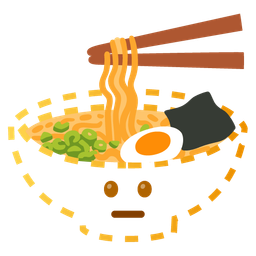 dotted line face and steaming bowl
