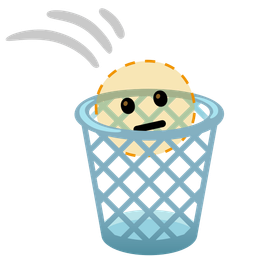 dotted line face and wastebasket