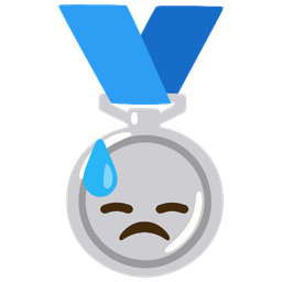 downcast face with sweat and 2nd place medal