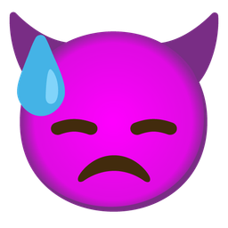 downcast face with sweat and angry face with horns