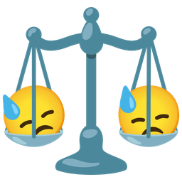 downcast face with sweat and balance scale