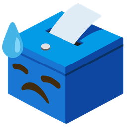 downcast face with sweat and ballot box with ballot