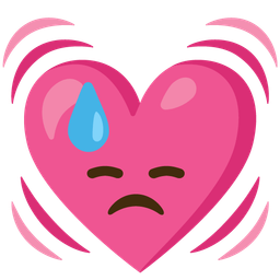 downcast face with sweat and beating heart