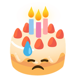 downcast face with sweat and birthday cake